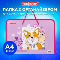 Папка д\труда 1отд.А4 на молн.Пифагор Корги пласт органайз