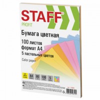 Бумага STAFF COLOR А4 80г/м пастель 100л 5 цв*20л